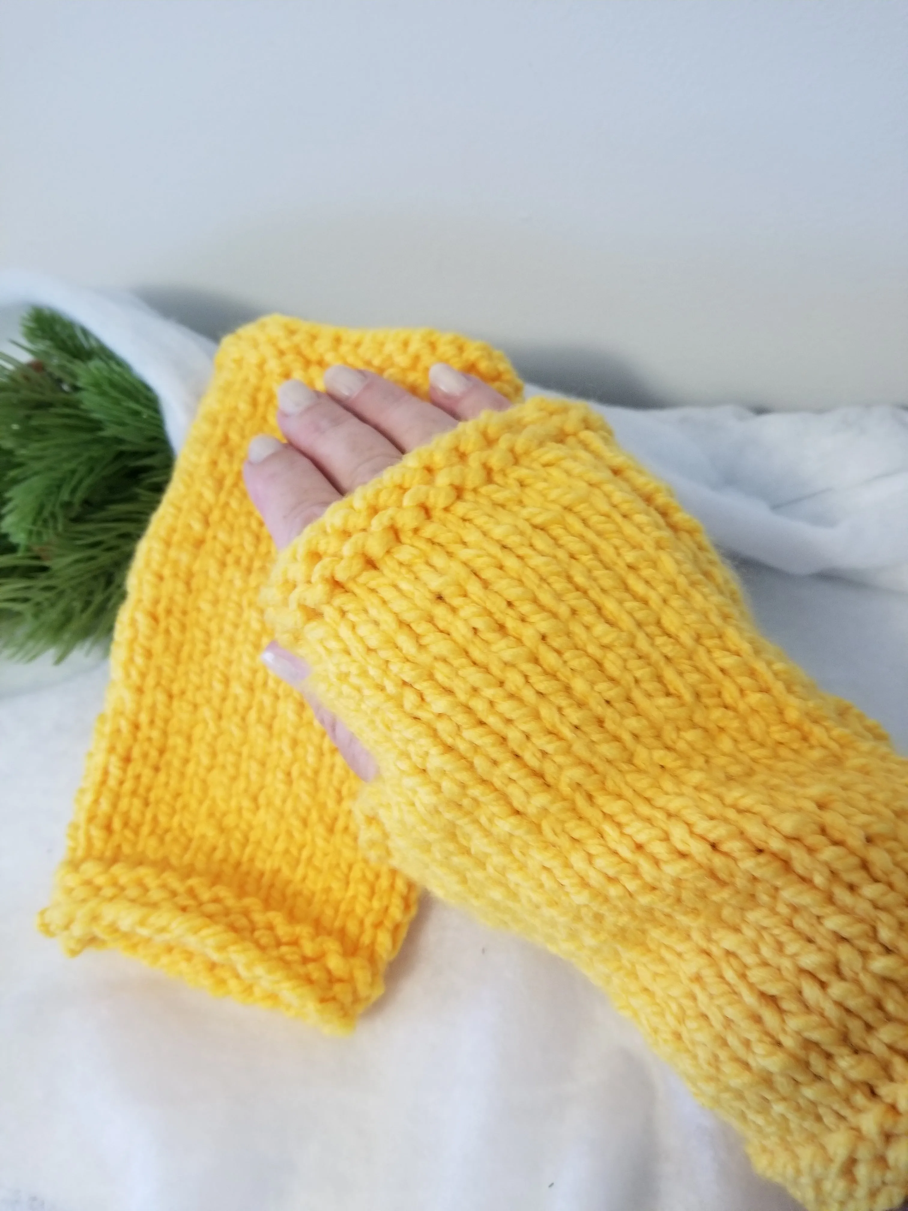 Fingerless Gloves - Yellow -  size (8")