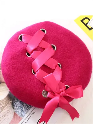 Girls Casual Satin Lace Up Beret