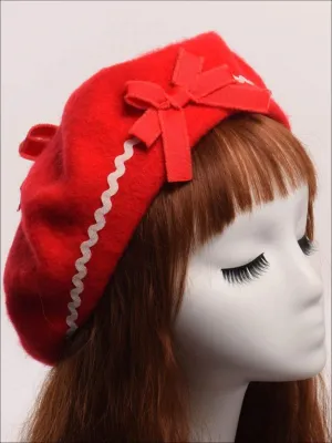 Girls Chic Parisian Style Bow Tie Beret