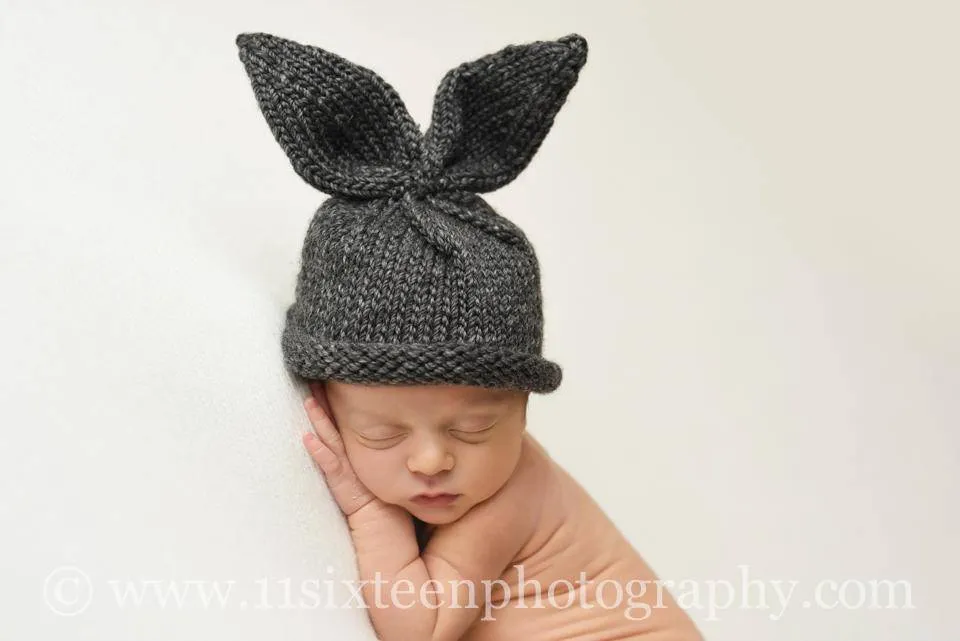 Gray Knit Newborn Baby Bunny Hat