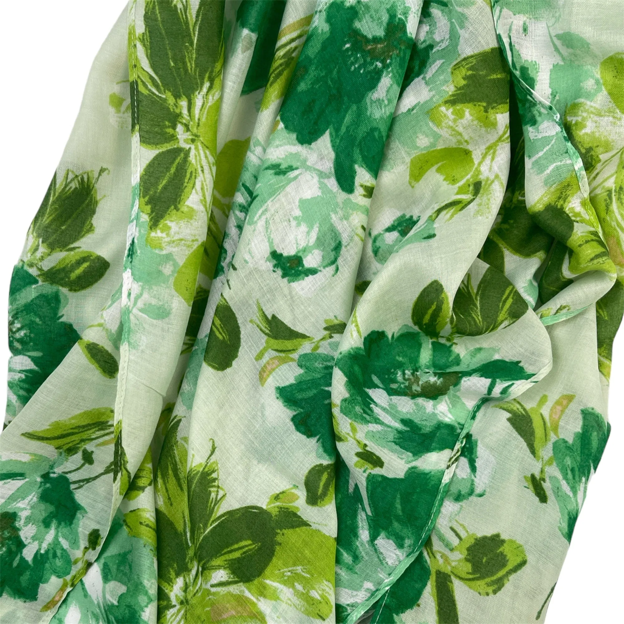 Green Scarf - Floral Leaves