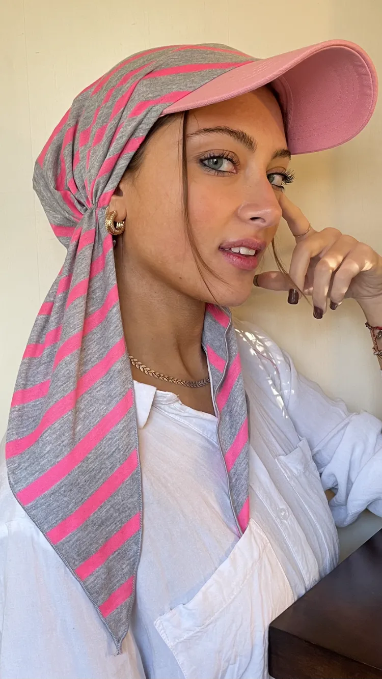 Hand Made Sun Visor Scarf For Women. Beachwear & Casual in Pink Grey