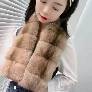 High-end sable fur scarf imported sable fur neckband natural color sable fur collar scarf for winter warmth