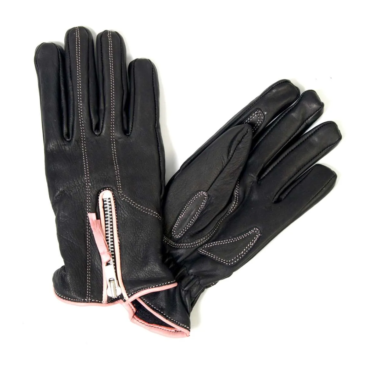 Hot Leathers GVL1009 Ladies Driving Leather Gloves with Pink Piping GLV1009