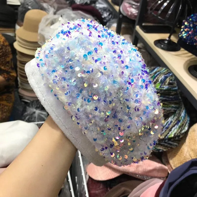 Jazz Glitter Sequin Encrusted Outdoor Winter Beret Hats