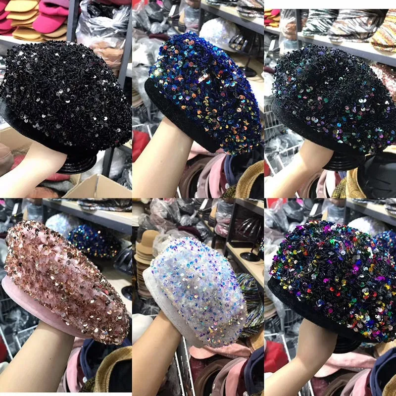 Jazz Glitter Sequin Encrusted Outdoor Winter Beret Hats