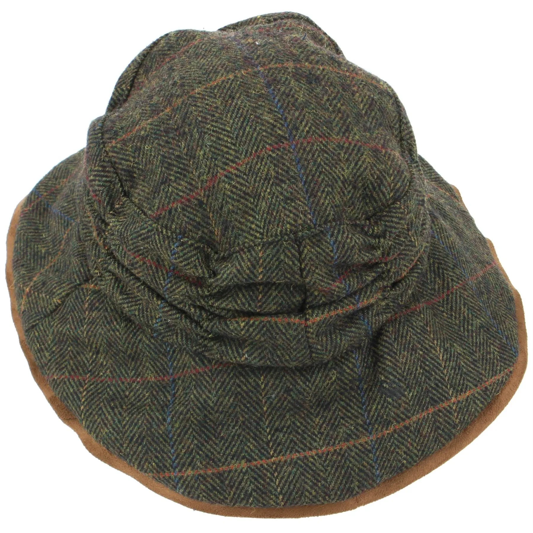 Ladies Wool Tweed Herringbone Cloche Hat - Dark Brown