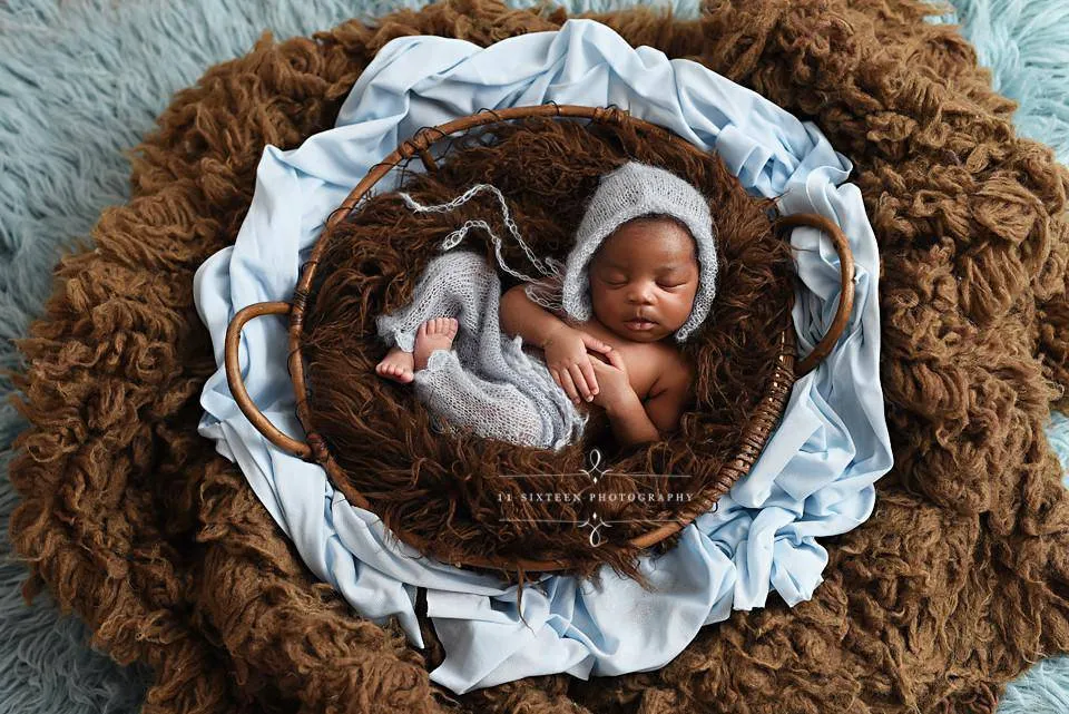 Light Blue Mohair Newborn Baby Pants and Hat Set