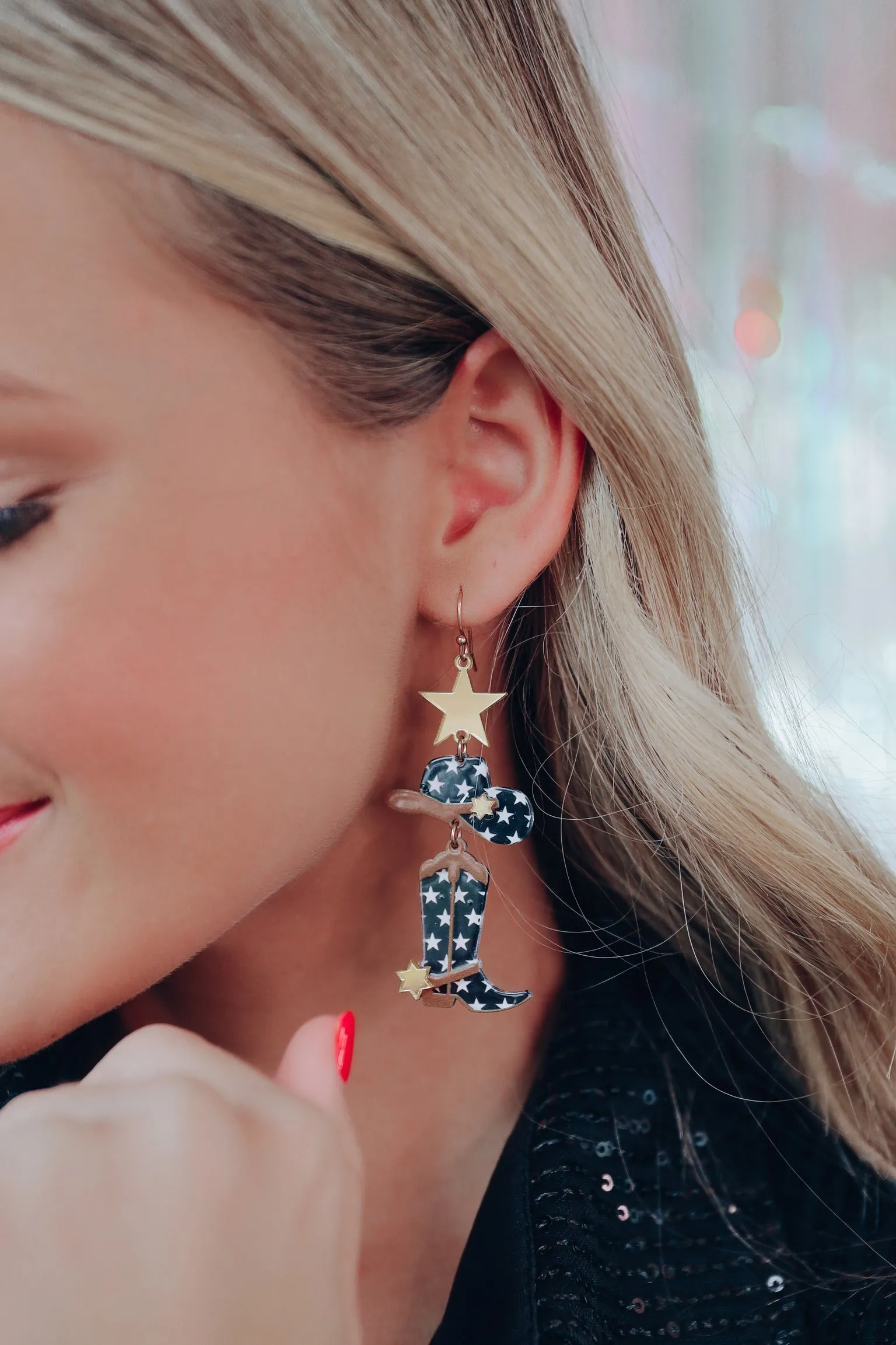 Lone Star Cowboy Earrings - Black