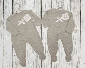 Long Knitted Baby Romper with Bow (NB-9 Months)