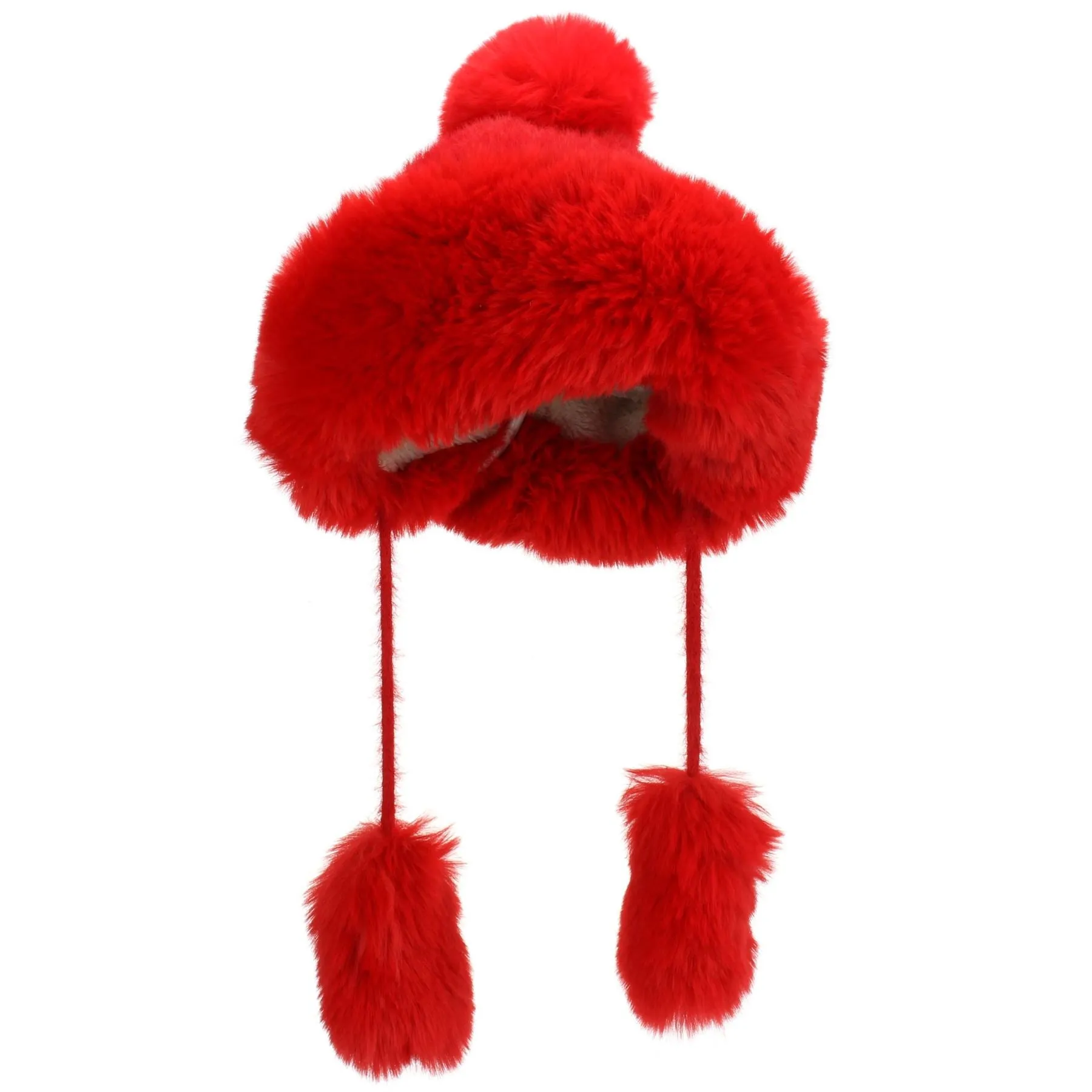 Macahel Soft Fur Bobble Hat with Tassels - Red