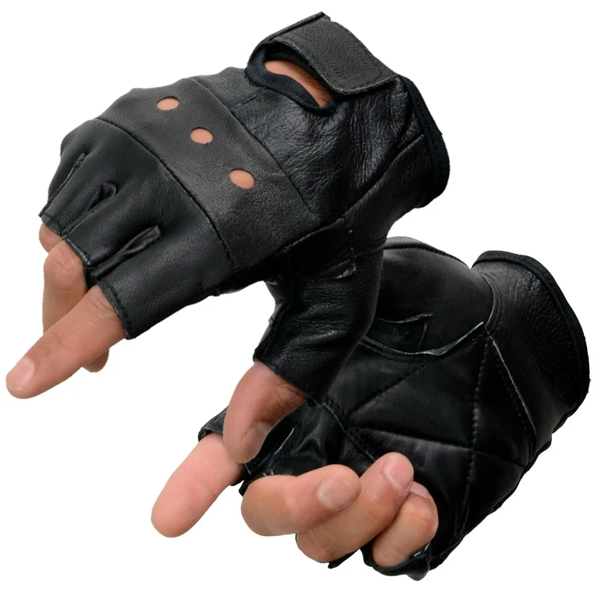 Milwaukee Leather SH355 Men's Motorcycle Black Leather Fingerless