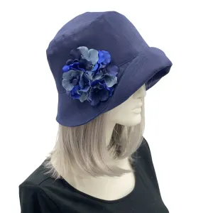 Navy Blue Linen Cloche Hat with Hydrangea Accessory | The Eleanor