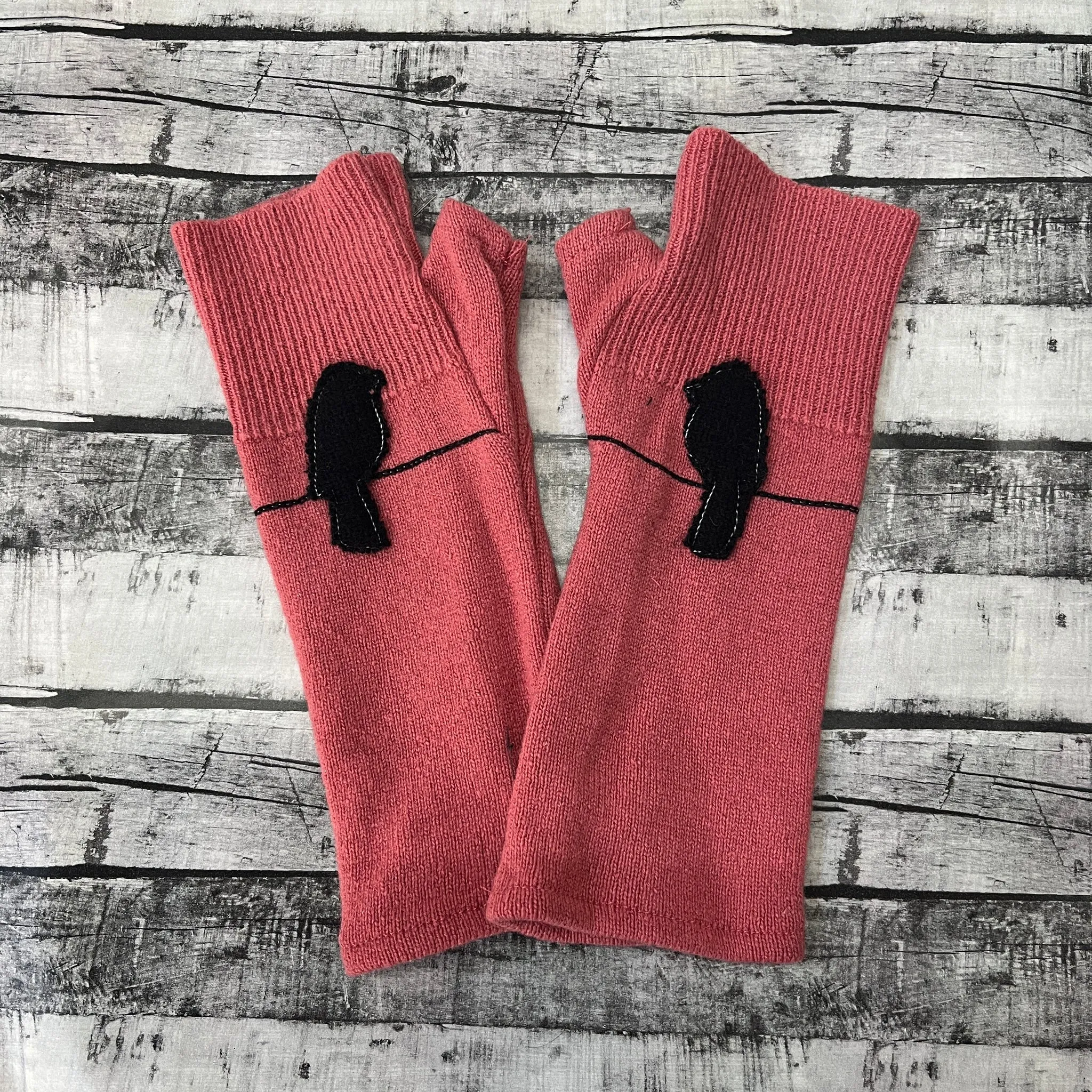 NEW! Cashmere Fingerless Gloves with Bird on Wire by Sardine Clothing Co.