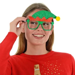 Novelty Elf Christmas Glasses Green Red Glitter Party Specs Fun