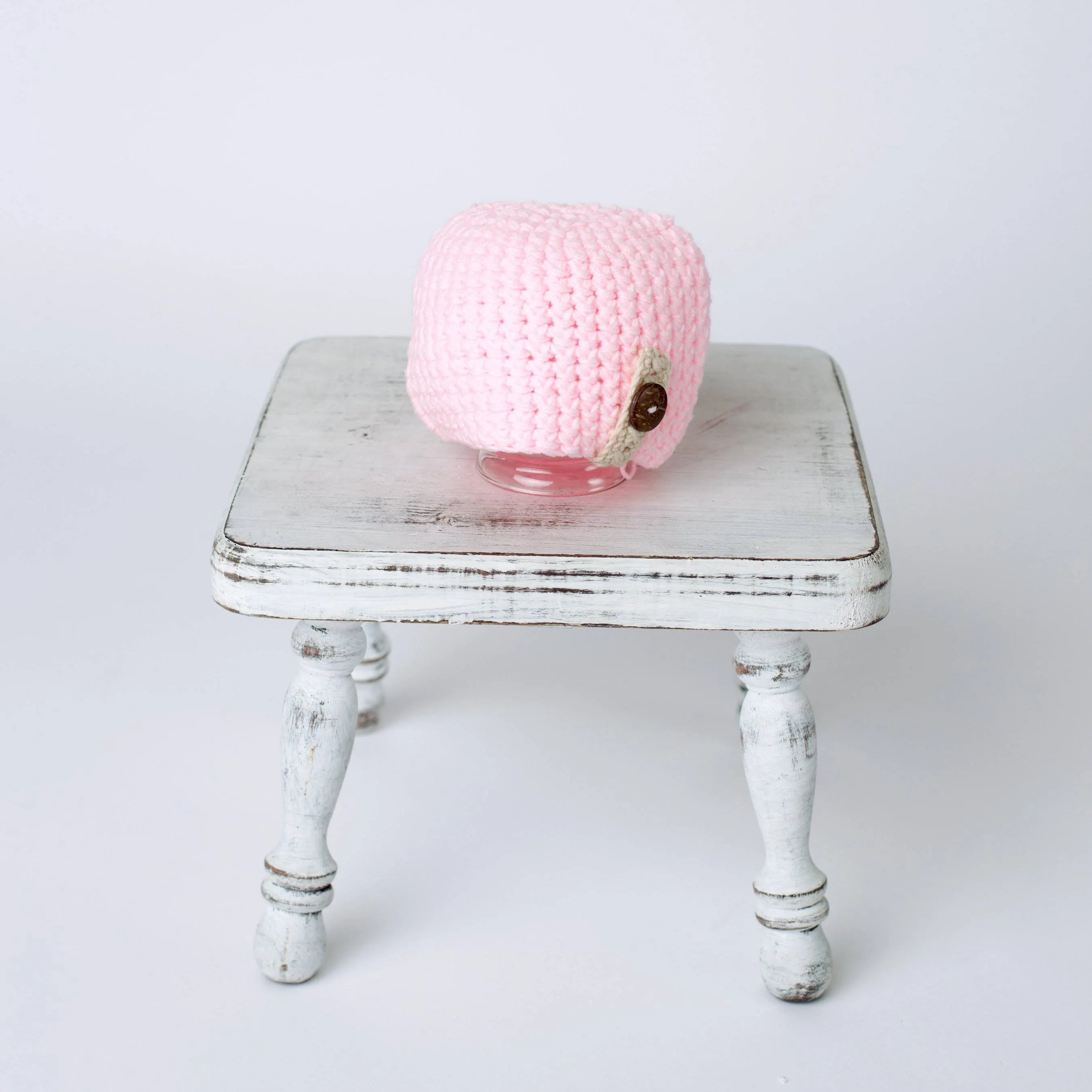 Pink and Beige Newborn Button Baby Hat