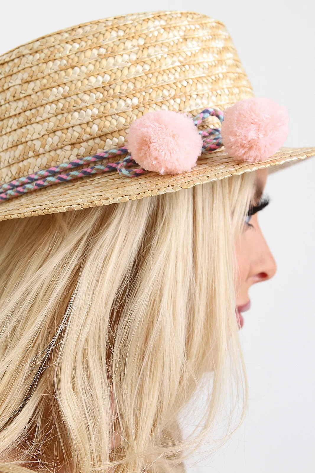 Pom Pom Bow Tie Boater Hat