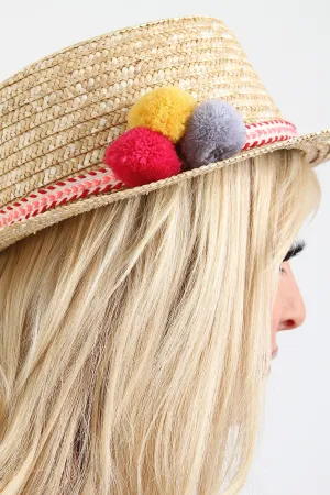 Pom Straw Boater Hat