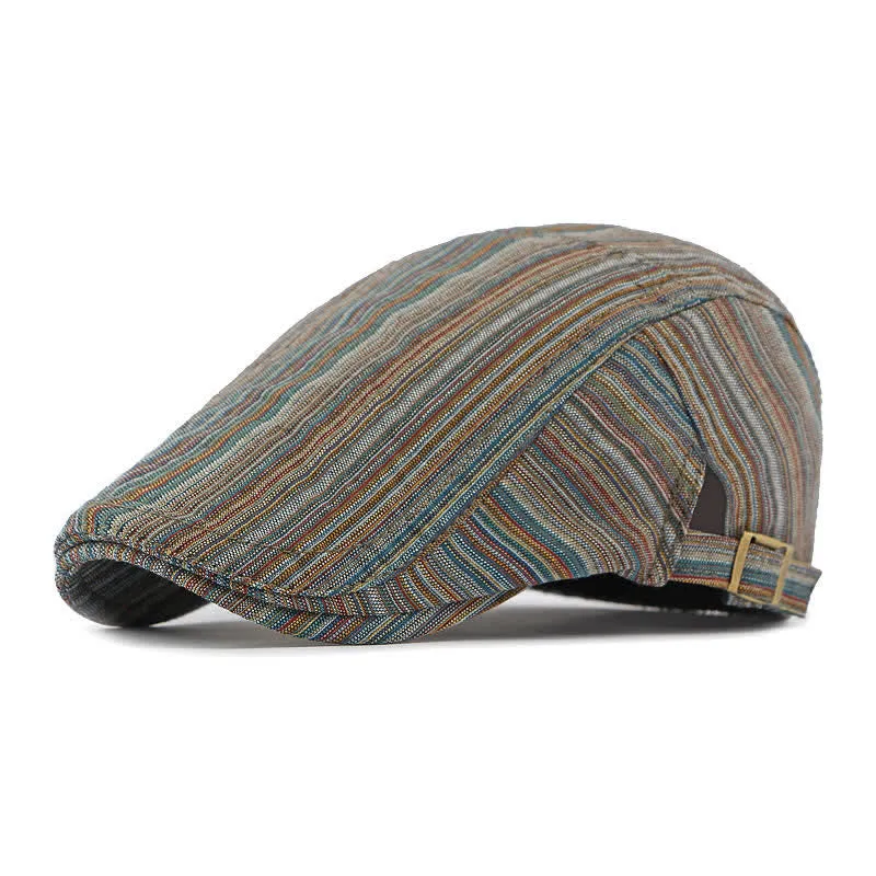 Retro Striped Adjustable Buckle Casual Beret Hat