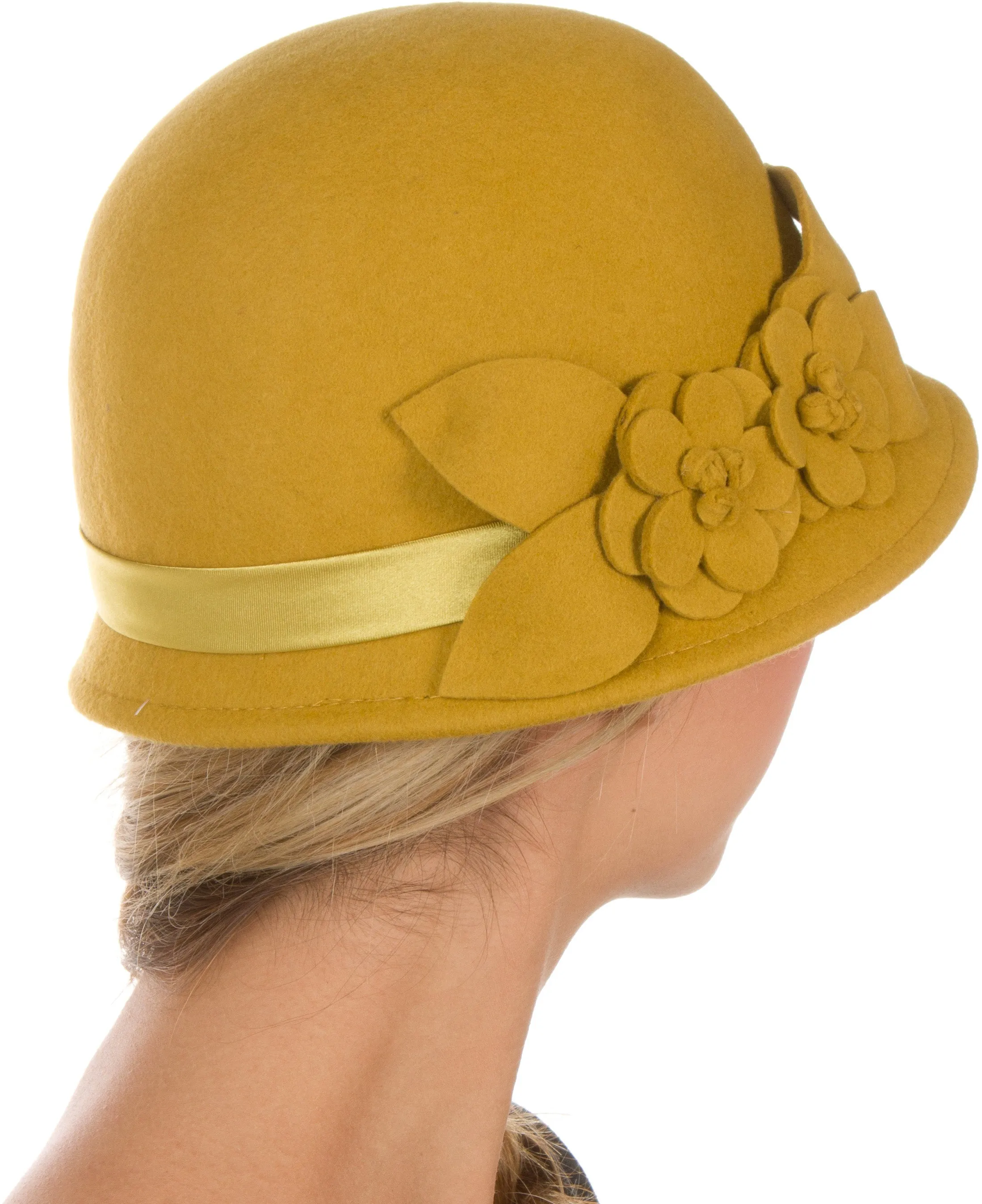 Sakkas Vivian Vintage Style 100% Wool Cloche Bell Hat with Flower Accent