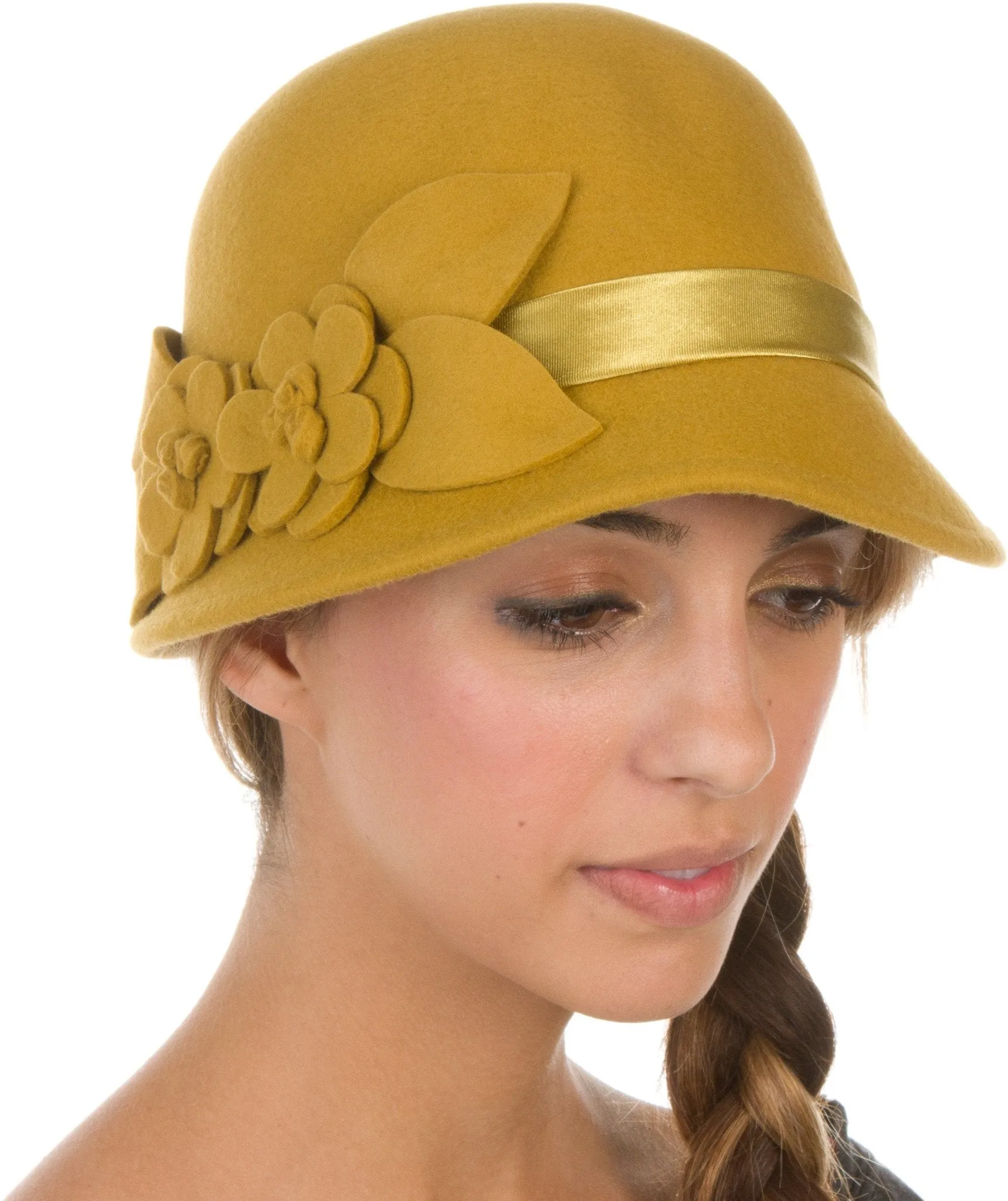 Sakkas Vivian Vintage Style 100% Wool Cloche Bell Hat with Flower Accent