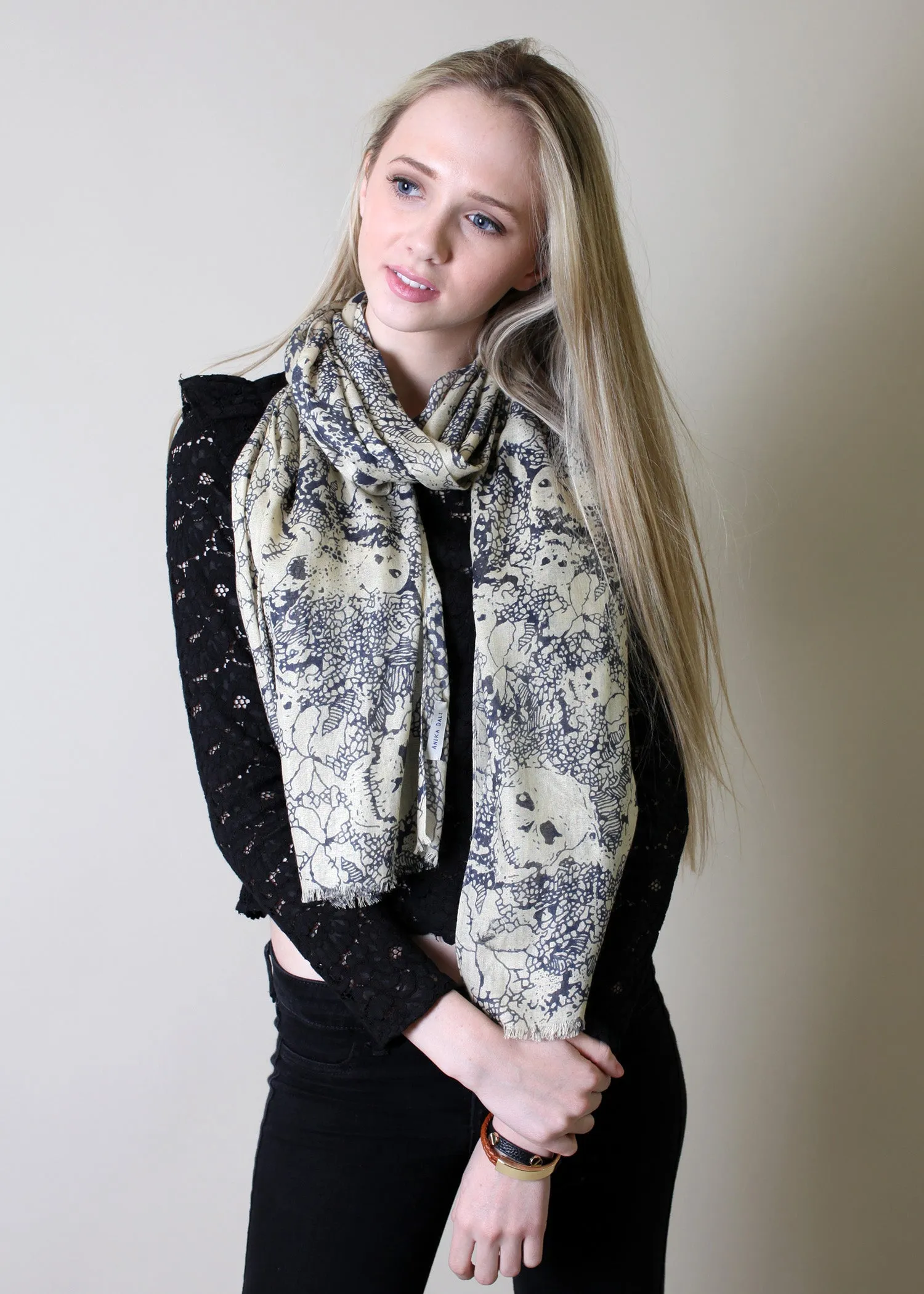 Skulls Sketch Print Fashion Scarf