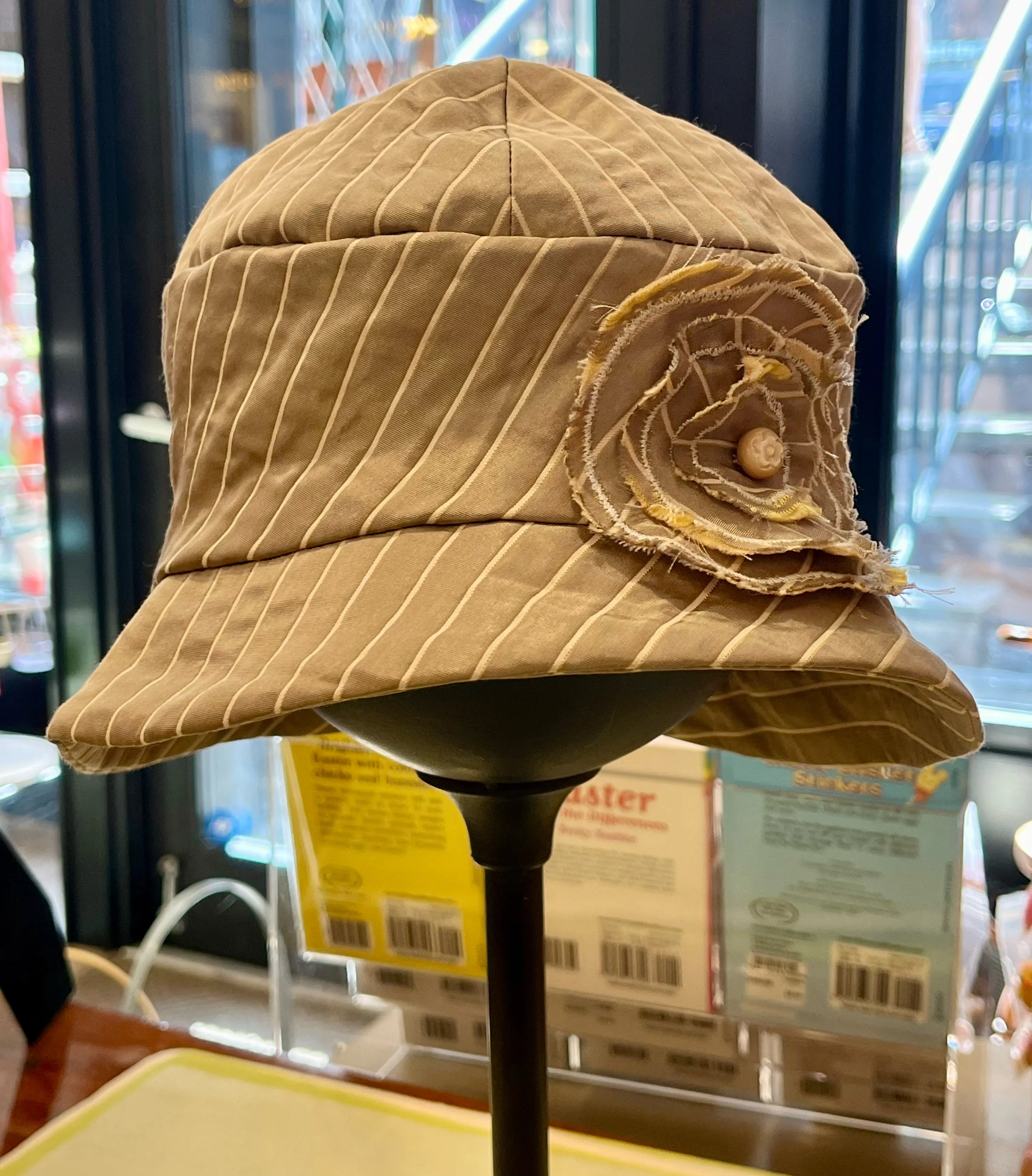 Taupe & Beige Satin Cloche Hat