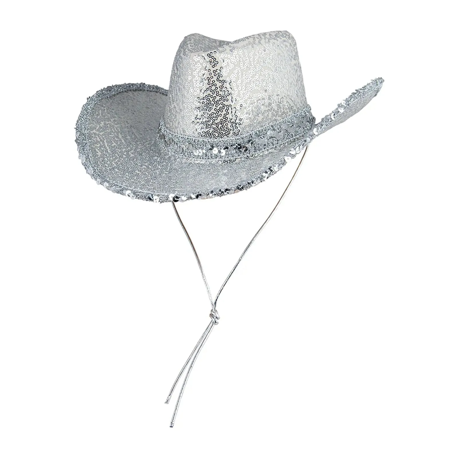 Texan Cowgirl Hat Silver Sequins Sparkling Hen Night Fancy Dress Party