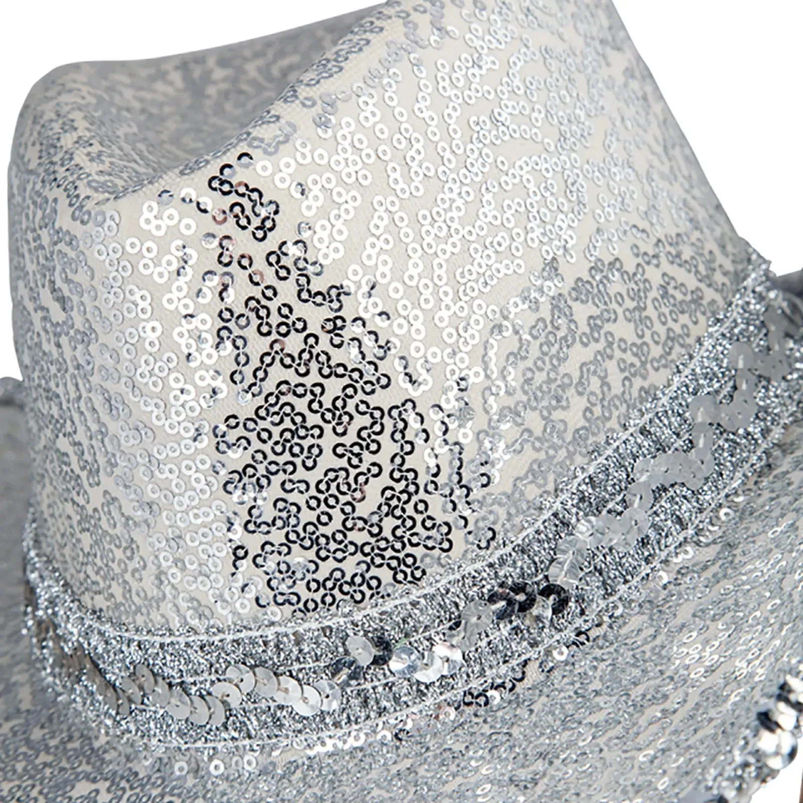 Texan Cowgirl Hat Silver Sequins Sparkling Hen Night Fancy Dress Party