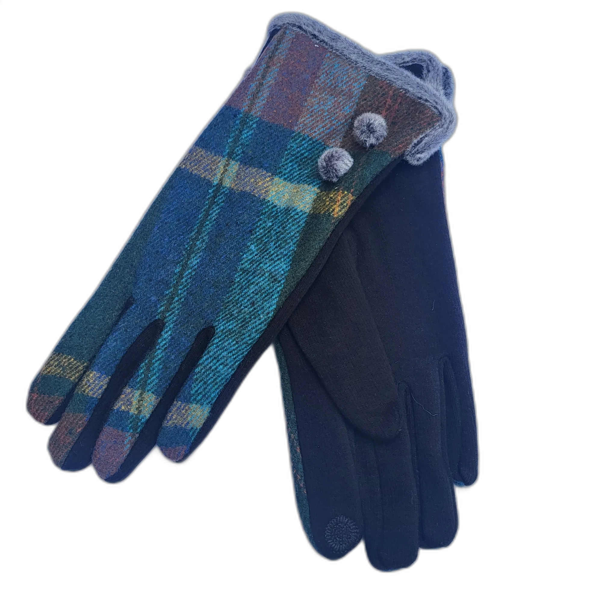 VERA TUCCI POM POM TARTAN PATTERN GLOVE RMD2305-07 2 COLOURS 2 SIZES