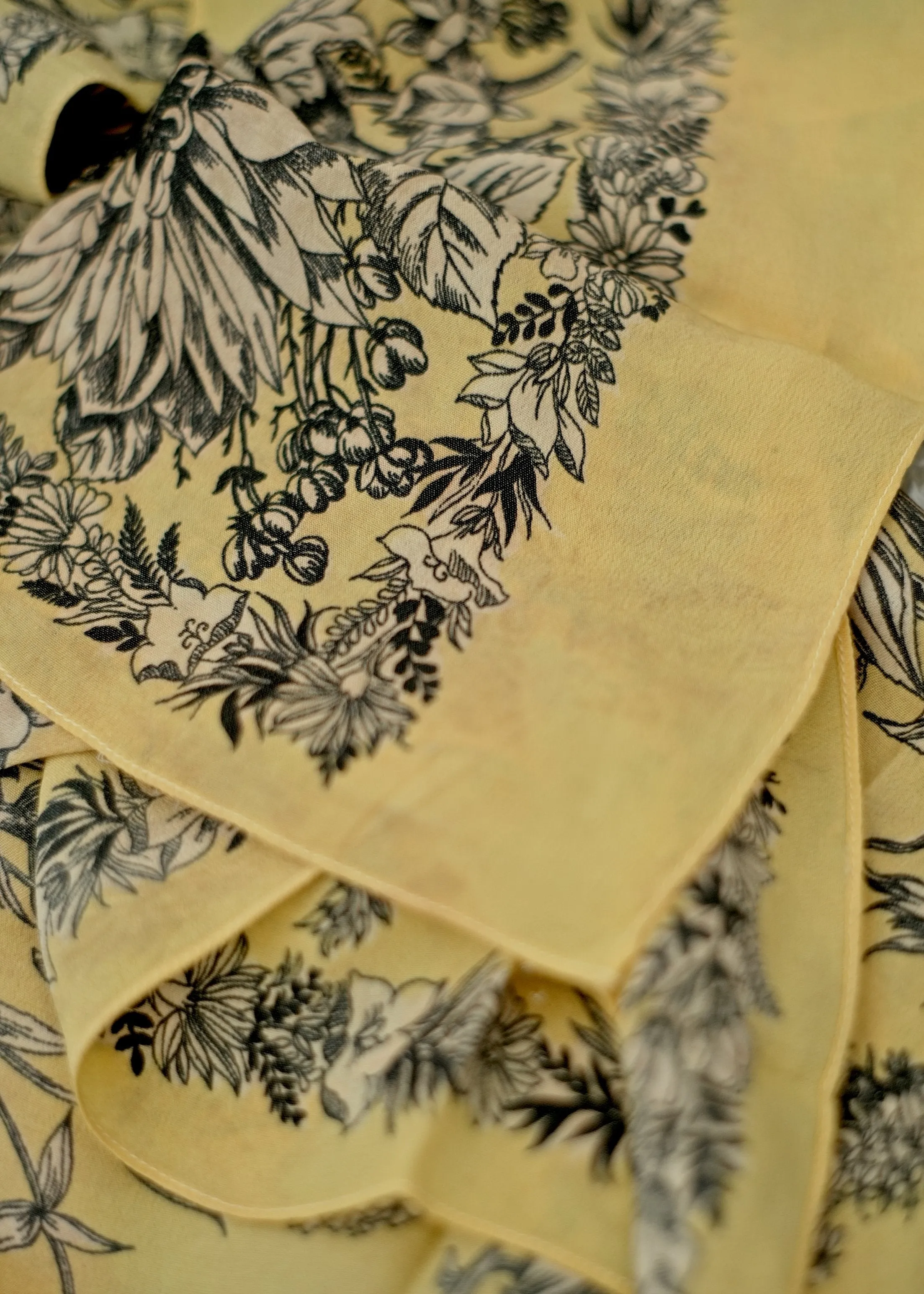 Vintage 50s Yellow Floral Crepe de Chine Scarf