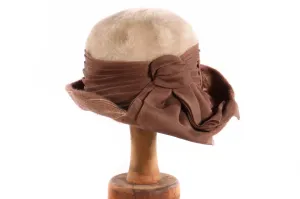 Vintage Cloche Style Brimmed Brown and Cream Faux Fur Hat 54cm