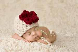 White Red Newborn Cloche Beanie Hat