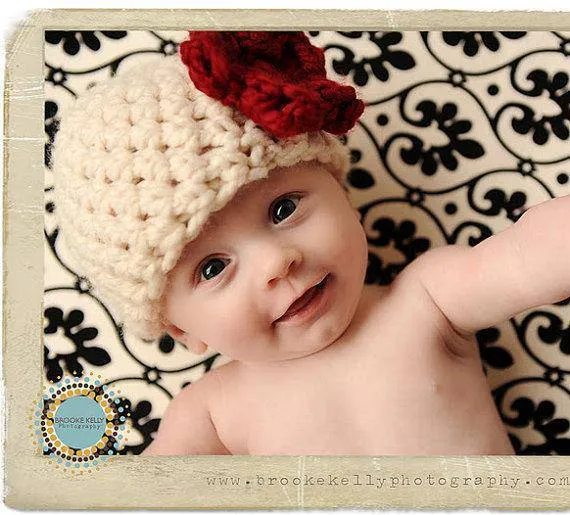 White Red Newborn Cloche Beanie Hat