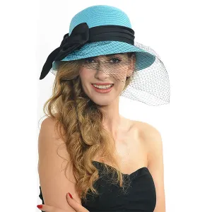 Women Straw Church Cloche Hats with Veil