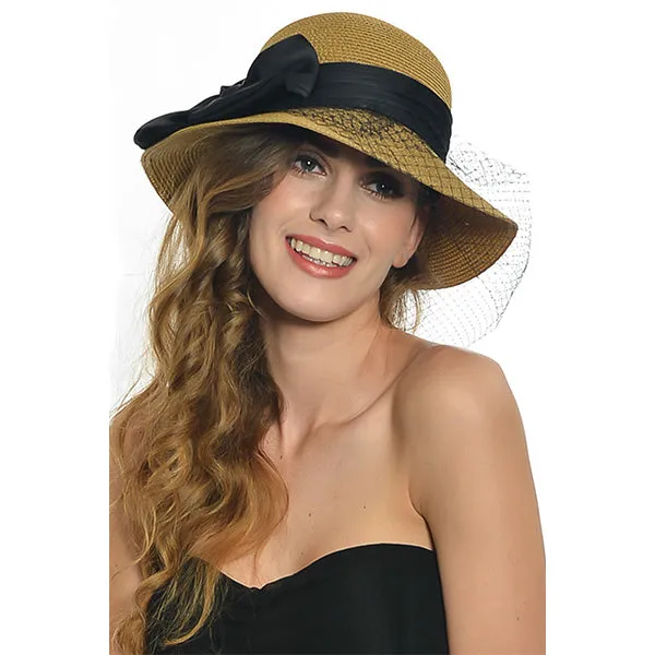 Women Straw Church Cloche Hats with Veil