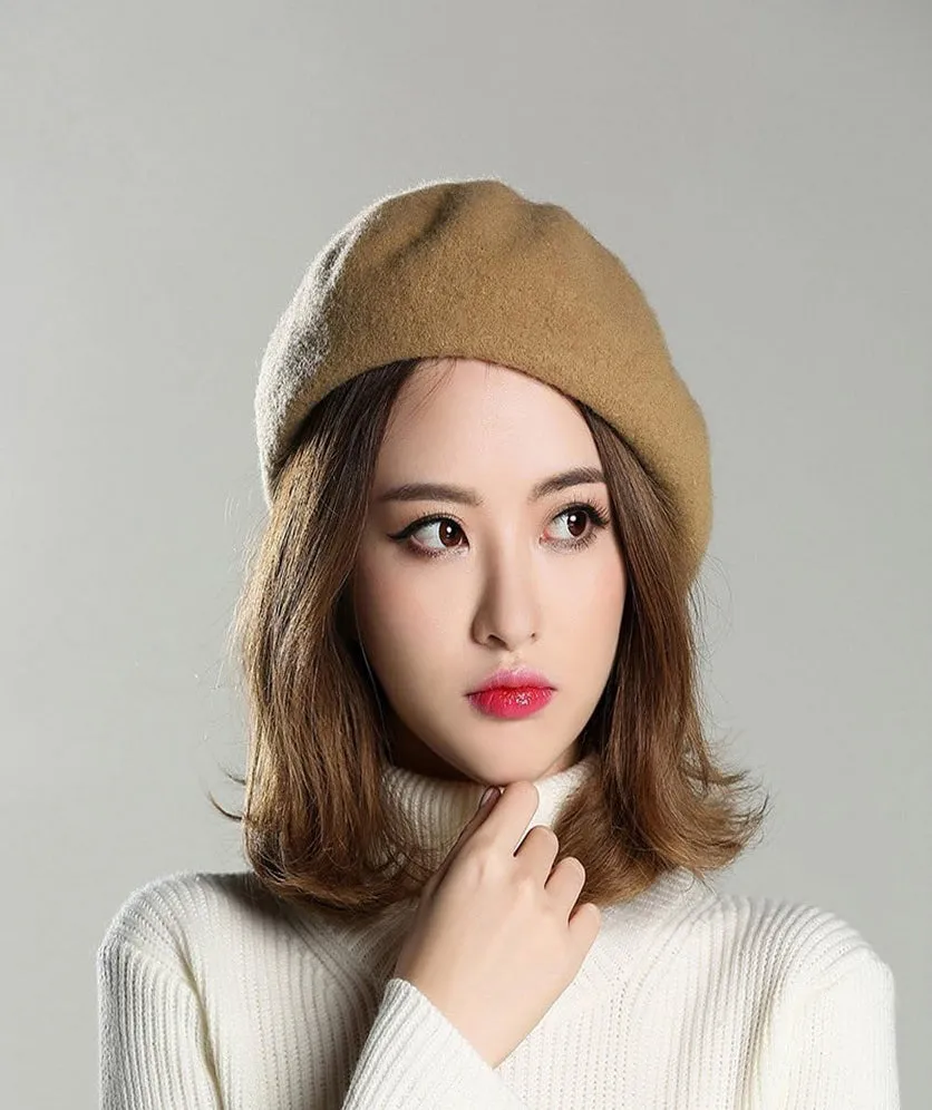 Wool Blend French Beret Hat for Men and Women Plain